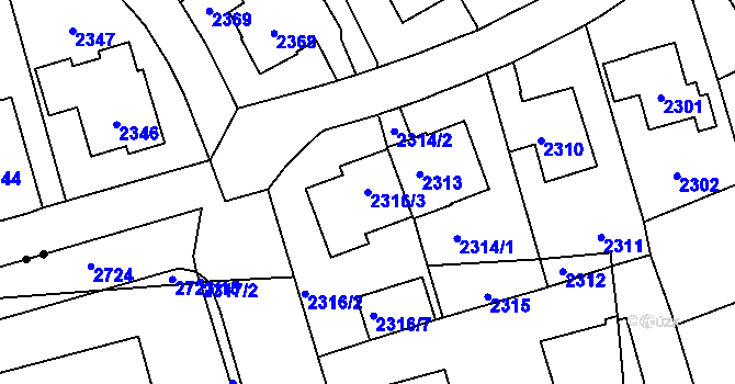 Parcela st. 2316/3 v KÚ Vršovice, Katastrální mapa