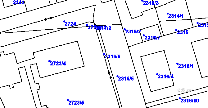Parcela st. 2316/6 v KÚ Vršovice, Katastrální mapa