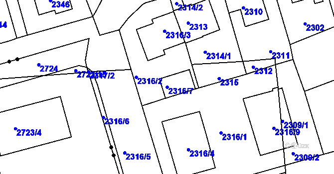 Parcela st. 2316/7 v KÚ Vršovice, Katastrální mapa