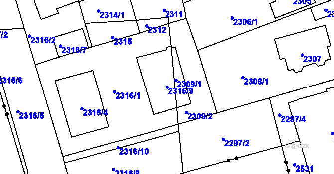 Parcela st. 2316/9 v KÚ Vršovice, Katastrální mapa