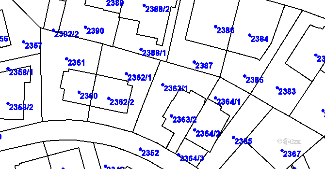 Parcela st. 2363/1 v KÚ Vršovice, Katastrální mapa