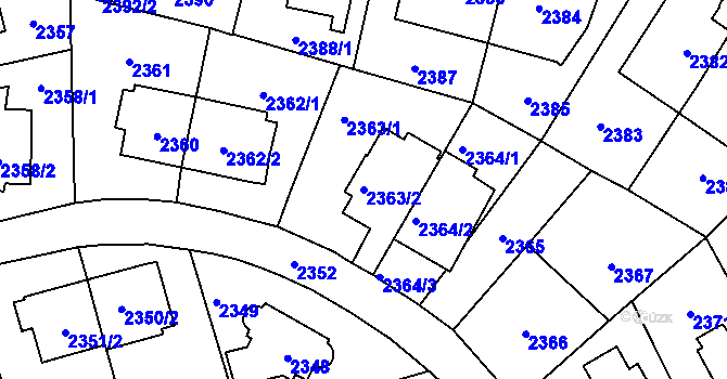 Parcela st. 2363/2 v KÚ Vršovice, Katastrální mapa