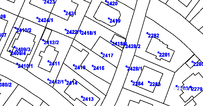 Parcela st. 2417 v KÚ Vršovice, Katastrální mapa