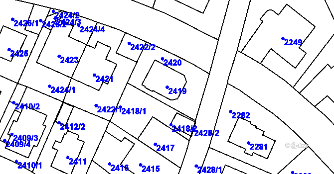 Parcela st. 2419 v KÚ Vršovice, Katastrální mapa