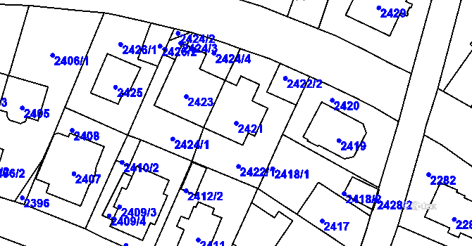 Parcela st. 2421 v KÚ Vršovice, Katastrální mapa