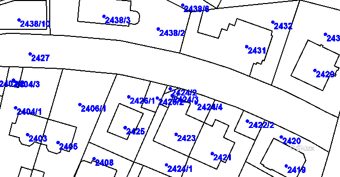 Parcela st. 2424/2 v KÚ Vršovice, Katastrální mapa