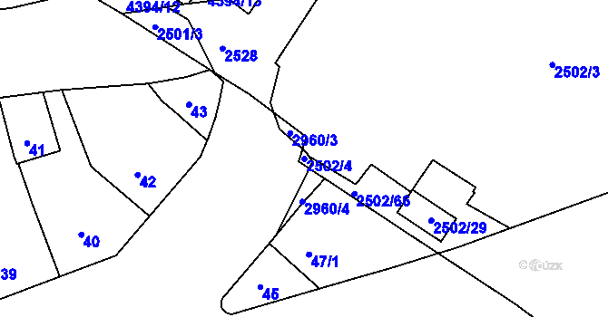 Parcela st. 2502/4 v KÚ Vršovice, Katastrální mapa