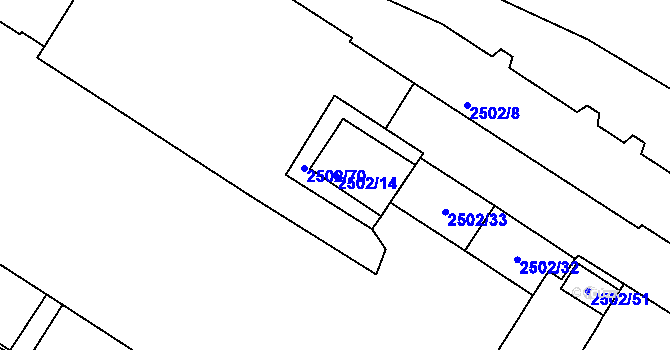 Parcela st. 2502/14 v KÚ Vršovice, Katastrální mapa
