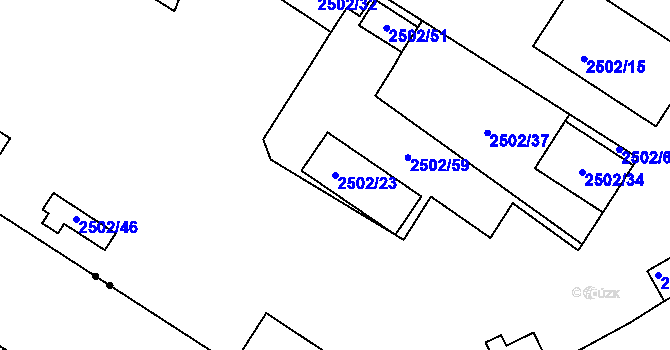 Parcela st. 2502/23 v KÚ Vršovice, Katastrální mapa