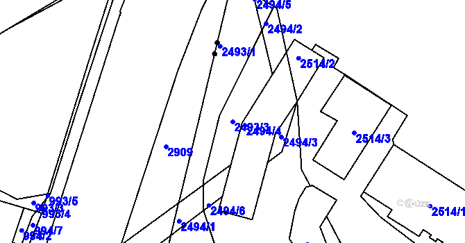 Parcela st. 2493/3 v KÚ Vršovice, Katastrální mapa