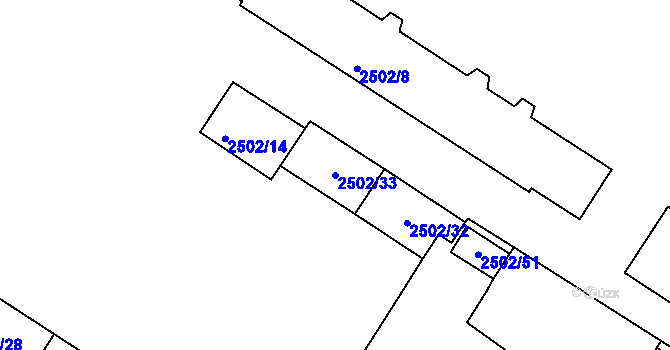 Parcela st. 2502/33 v KÚ Vršovice, Katastrální mapa