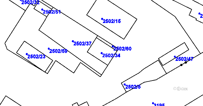 Parcela st. 2502/34 v KÚ Vršovice, Katastrální mapa