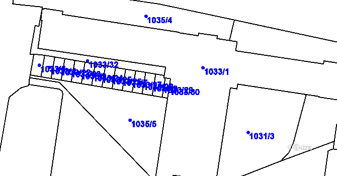 Parcela st. 1033/30 v KÚ Vršovice, Katastrální mapa