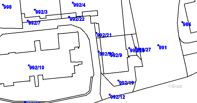 Parcela st. 992/20 v KÚ Vršovice, Katastrální mapa