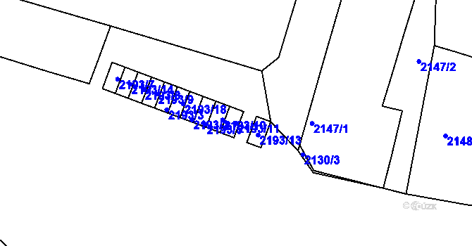Parcela st. 2193/11 v KÚ Vršovice, Katastrální mapa