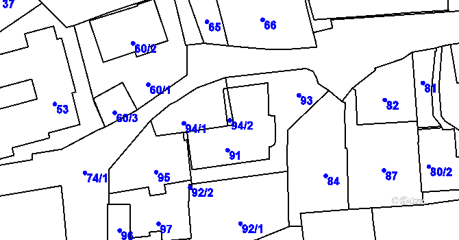 Parcela st. 94/2 v KÚ Vršovice, Katastrální mapa
