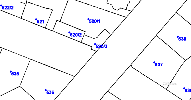 Parcela st. 523/4 v KÚ Vršovice, Katastrální mapa