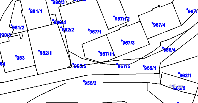 Parcela st. 967/11 v KÚ Vršovice, Katastrální mapa