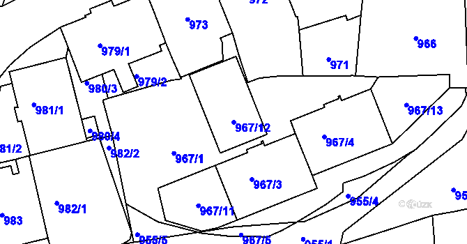 Parcela st. 967/12 v KÚ Vršovice, Katastrální mapa