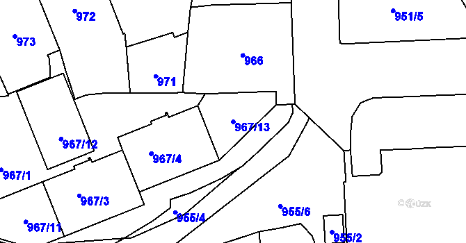 Parcela st. 967/13 v KÚ Vršovice, Katastrální mapa