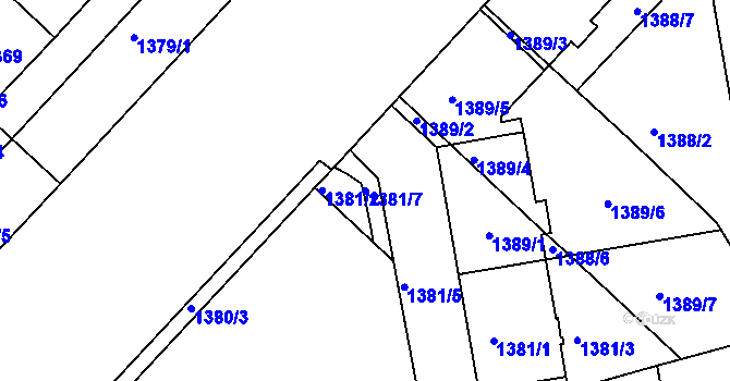 Parcela st. 1381/7 v KÚ Vršovice, Katastrální mapa