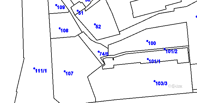 Parcela st. 74/5 v KÚ Vršovice, Katastrální mapa