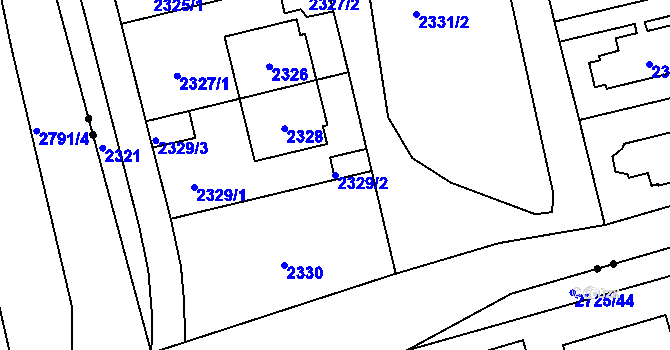 Parcela st. 2329/2 v KÚ Vršovice, Katastrální mapa