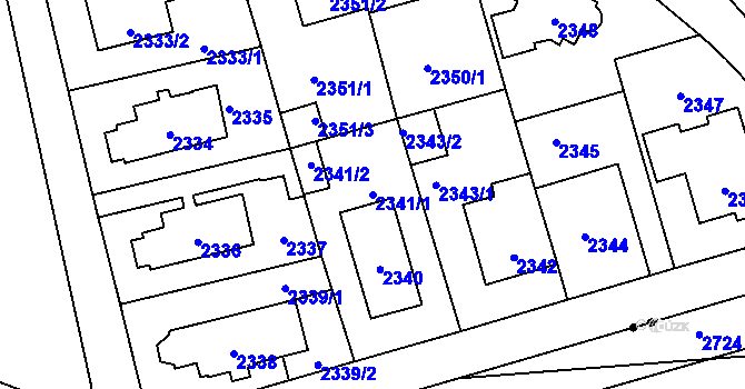 Parcela st. 2341/1 v KÚ Vršovice, Katastrální mapa