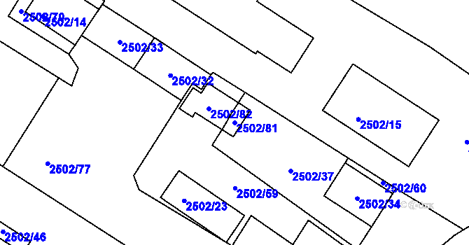 Parcela st. 2502/81 v KÚ Vršovice, Katastrální mapa