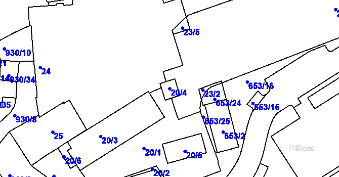 Parcela st. 20/4 v KÚ Malešice, Katastrální mapa