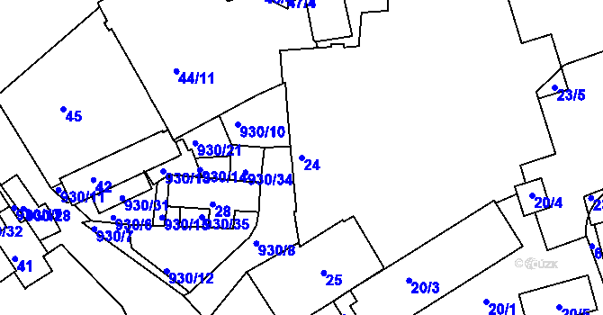 Parcela st. 24 v KÚ Malešice, Katastrální mapa