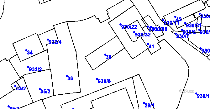 Parcela st. 38 v KÚ Malešice, Katastrální mapa