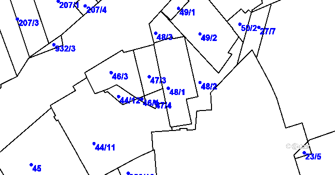 Parcela st. 48 v KÚ Malešice, Katastrální mapa