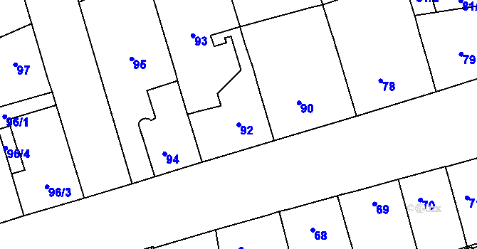 Parcela st. 92 v KÚ Malešice, Katastrální mapa