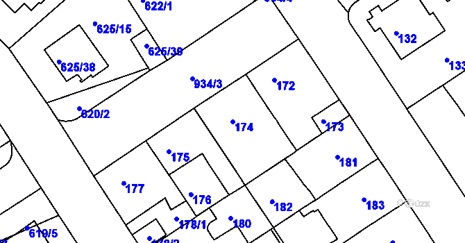 Parcela st. 174 v KÚ Malešice, Katastrální mapa