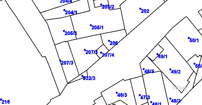 Parcela st. 207/4 v KÚ Malešice, Katastrální mapa