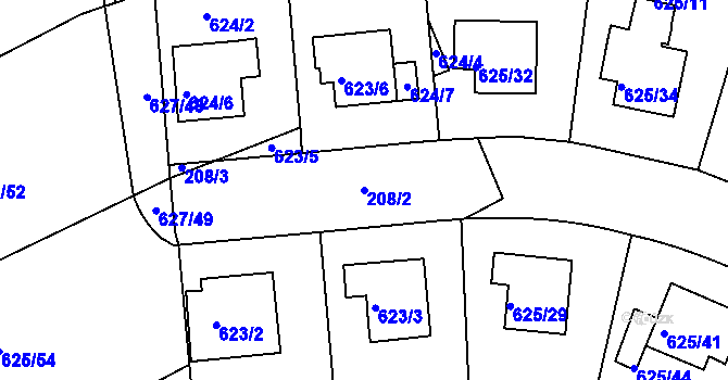 Parcela st. 208/2 v KÚ Malešice, Katastrální mapa