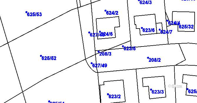Parcela st. 208/3 v KÚ Malešice, Katastrální mapa
