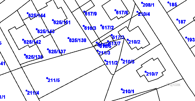 Parcela st. 211/3 v KÚ Malešice, Katastrální mapa