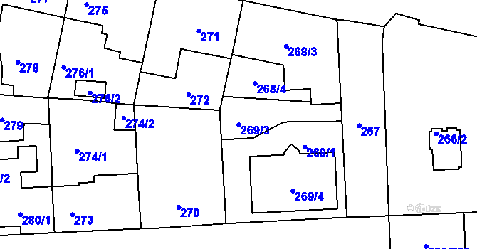 Parcela st. 269/3 v KÚ Malešice, Katastrální mapa