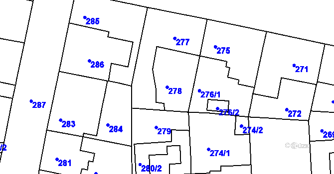 Parcela st. 278 v KÚ Malešice, Katastrální mapa