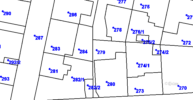 Parcela st. 279 v KÚ Malešice, Katastrální mapa