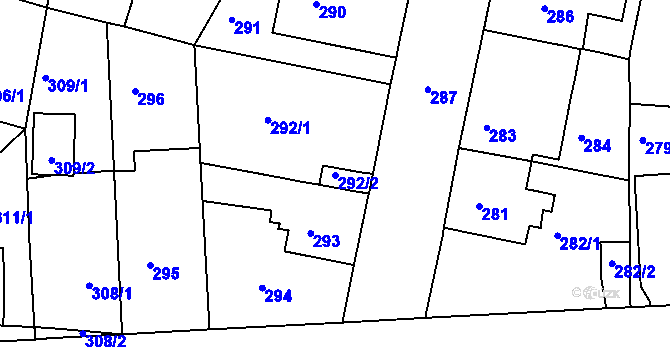 Parcela st. 292/2 v KÚ Malešice, Katastrální mapa
