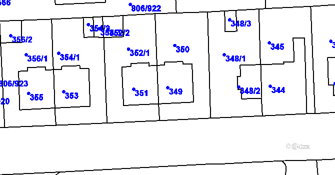 Parcela st. 349 v KÚ Malešice, Katastrální mapa