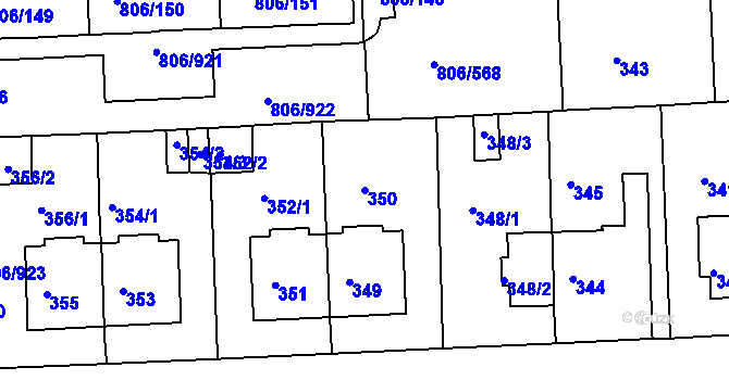 Parcela st. 350 v KÚ Malešice, Katastrální mapa
