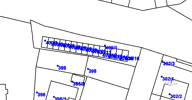 Parcela st. 400/11 v KÚ Malešice, Katastrální mapa