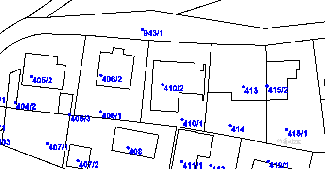 Parcela st. 410/2 v KÚ Malešice, Katastrální mapa