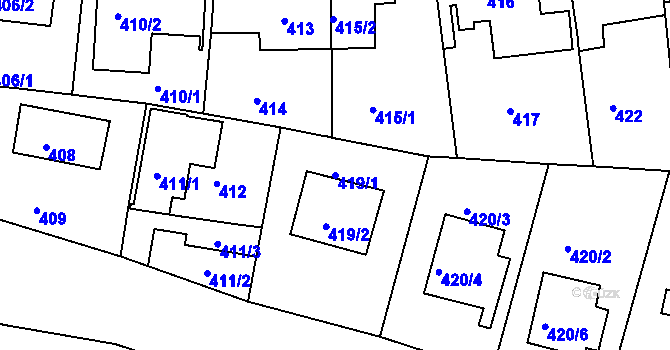 Parcela st. 419/1 v KÚ Malešice, Katastrální mapa