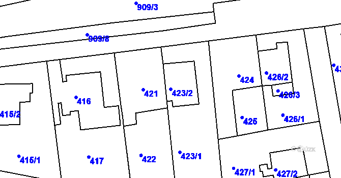Parcela st. 423/2 v KÚ Malešice, Katastrální mapa