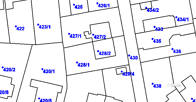 Parcela st. 428/2 v KÚ Malešice, Katastrální mapa